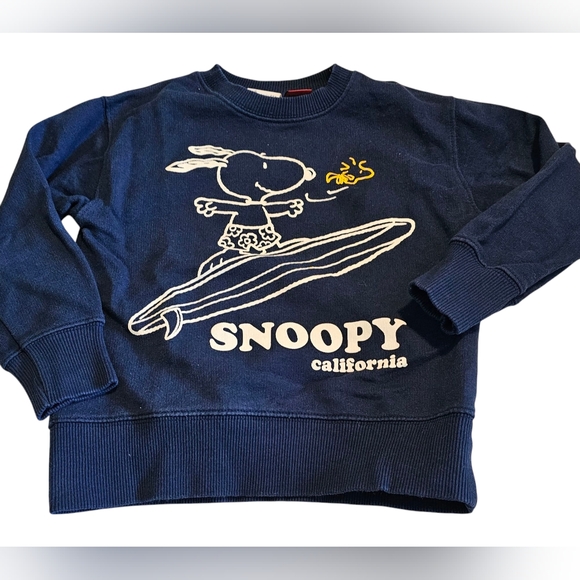 Zara Sweatshirt Peanuts Snoopy CA Surfing Blue & White Unisex Kid's Size 6 EUC - Picture 1 of 5